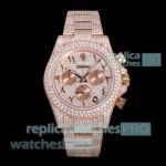 Luxury Reissue Iced Out Rolex Cosmograph Daytona 40mm Rose Gold Diamond Watch 